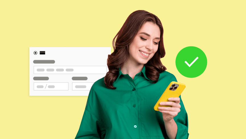 Woman smiling at phone, representing payment recovery